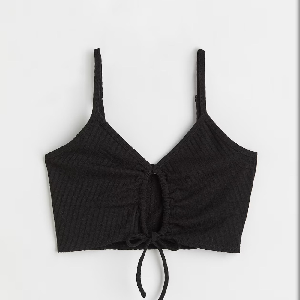 Black Ribbed Cut-out Crop Top